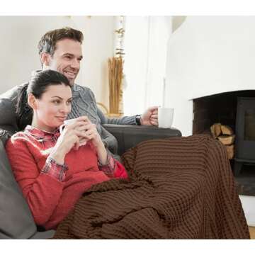 Utopia Bedding Brown 100% Cotton Waffle Blanket 300 GSM [Queen - 90x90 Inch] Soft Lightweight Breathable Bed Blanket for All Season