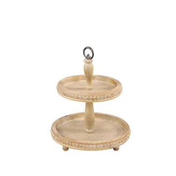 Deco 79 Wood Beaded 2 Tiered Server for Rustic Charm