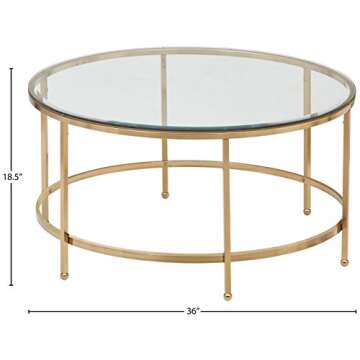 Amazon Brand – Rivet Modern Round Glass and Gold Coffee Table, 36"W, Gold Finish