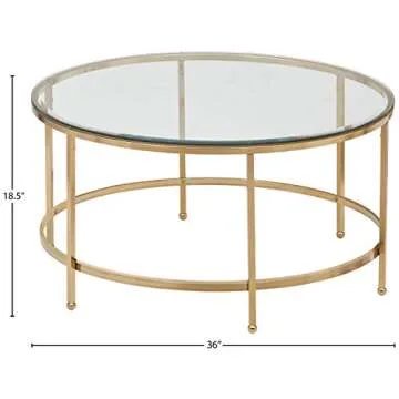 Amazon Brand – Rivet Modern Round Glass and Gold Coffee Table, 36"W, Gold Finish