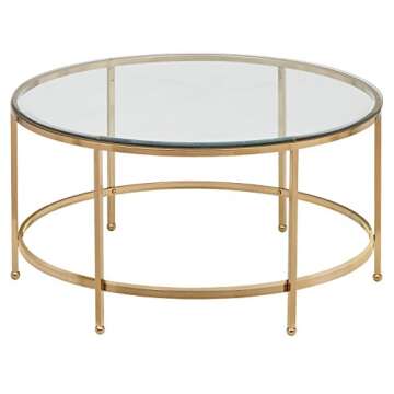Amazon Brand – Rivet Modern Round Glass and Gold Coffee Table, 36"W, Gold Finish