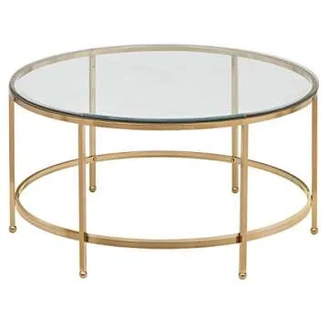 Amazon Brand – Rivet Modern Round Glass and Gold Coffee Table, 36"W, Gold Finish