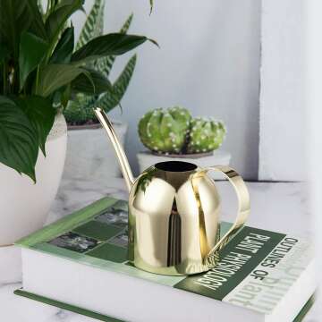Gold Stainless Steel Watering Can for Indoor Plants