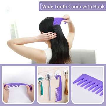 EZ Detangler Brush Set, MORGLES Detangling Hair Brush for Black Natural Hair Wide Tooth Comb with Rat Tail Comb 5PCS Alligator Clips for Men Women Kids(Purple)