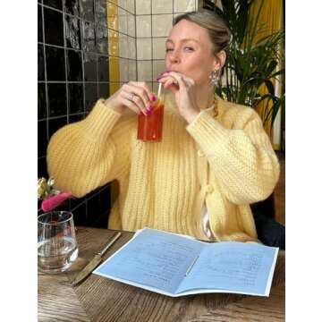 Yimoon Womens Y2K Cardigan Sweater Crewneck Long Sleeve Button Down Cropped Chunky Knit Cardigan Outwear 2024 Fall(Yellow-L)