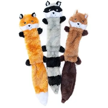 ZippyPaws Skinny Peltz - Fox, Raccoon, & Squirrel Plush Squeaky Dog Toys for Small & Medium Breeds