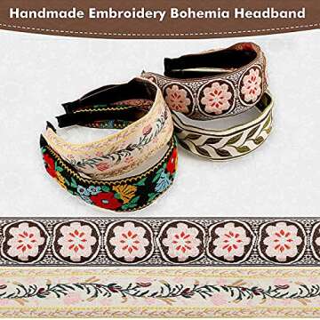 EBOOT 4 Pieces Boho Headband for Women Embroidery Wide Hair Band Bohemia Floral Knotted Wide Headbands Vintage Ethnic Style Hair Band Girls Hair Accessories(Classic Pattern)