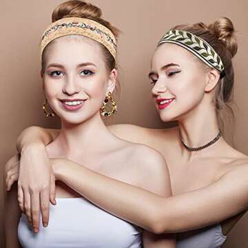 EBOOT 4 Pieces Boho Headband for Women Embroidery Wide Hair Band Bohemia Floral Knotted Wide Headbands Vintage Ethnic Style Hair Band Girls Hair Accessories(Classic Pattern)