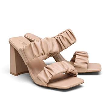 DREAM PAIRS Nude High Chunky Block Square Toe Heels for Women Slip On Mules Open-Toe Strap Pumps SandalsSize 8 SDHS2209W