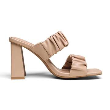 DREAM PAIRS Nude High Chunky Block Square Toe Heels for Women Slip On Mules Open-Toe Strap Pumps SandalsSize 8 SDHS2209W