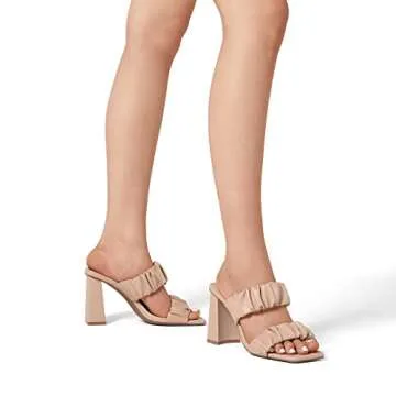 DREAM PAIRS Nude High Chunky Block Square Toe Heels for Women Slip On Mules Open-Toe Strap Pumps SandalsSize 8 SDHS2209W