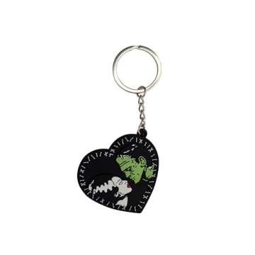 Rock Rebel Universal Monsters Frankenstein & the Bride Stitch Heart Rubber Keychain Keyring