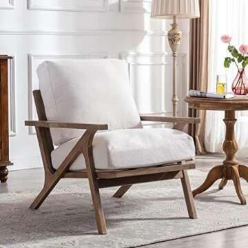 chairus Mid Century Accent Armchair Modern Upholstered Lounge Chair Compfy Leisure Arm Chair for Living Room Fireplace/Bedroom/Reception/Dorms, Linen Fabric White