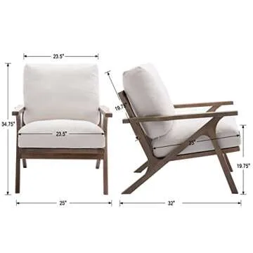 chairus Mid Century Accent Armchair Modern Upholstered Lounge Chair Compfy Leisure Arm Chair for Living Room Fireplace/Bedroom/Reception/Dorms, Linen Fabric White