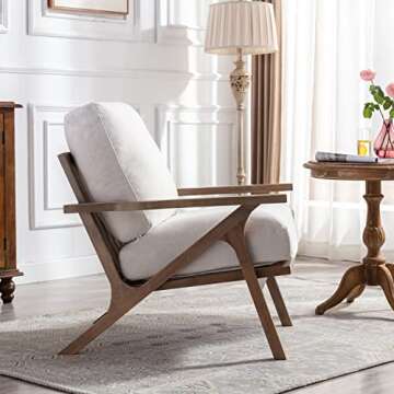 chairus Mid Century Accent Armchair Modern Upholstered Lounge Chair Compfy Leisure Arm Chair for Living Room Fireplace/Bedroom/Reception/Dorms, Linen Fabric White