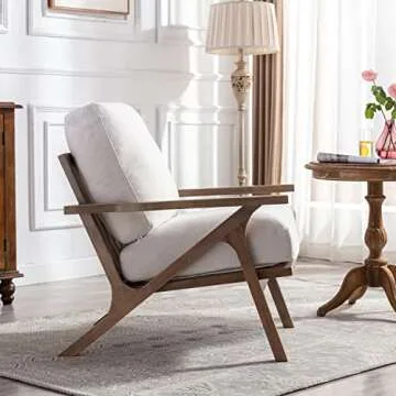 chairus Mid Century Accent Armchair Modern Upholstered Lounge Chair Compfy Leisure Arm Chair for Living Room Fireplace/Bedroom/Reception/Dorms, Linen Fabric White