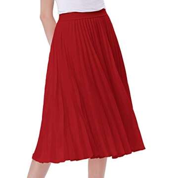 Elegant Pleated Flared Skater Skirt in Red Size M