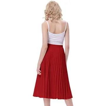 Elegant Pleated Flared Skater Skirt in Red Size M