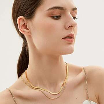 YADUDA Rope Chain Herringbone Necklace Tarnish Resistant Layered Necklaces Dainty Gold Necklace for ...
