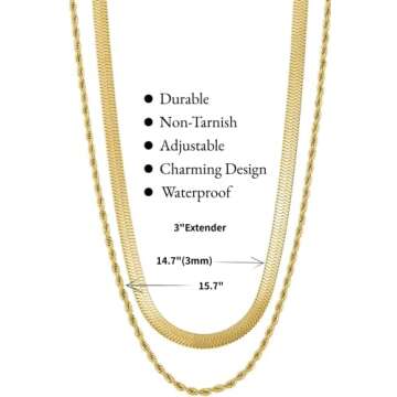 YADUDA Rope Chain Herringbone Necklace Tarnish Resistant Layered Necklaces Dainty Gold Necklace for Women Double Layering Flat Snake Chain Necklace Jewelry Gift for Womens