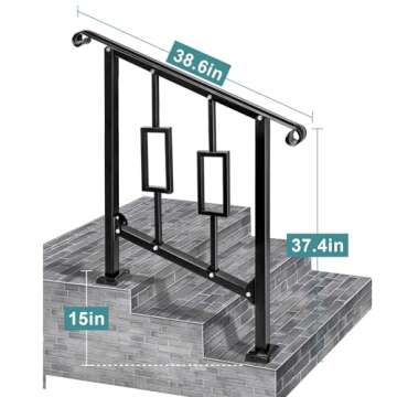 LMRSTOO Handrails for Outdoor Steps, Heavy-Duty Adjustable Wrought Iron Railing