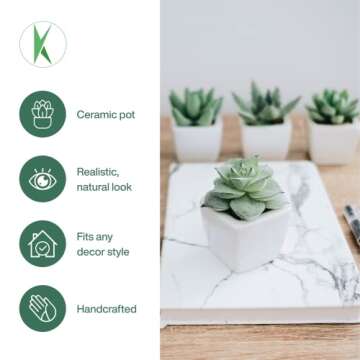 KORVEA Set of 5 Artificial Succulent Plants in Ceramic Pots - Assorted Fake Succulents - Mini Succulent Plants - Small Succulent Plants for Window Sills, Bathrooms, Office Spaces, and More