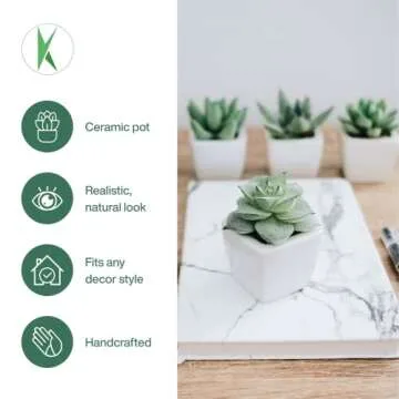 KORVEA Set of 5 Artificial Succulent Plants in Ceramic Pots - Assorted Fake Succulents - Mini Succulent Plants - Small Succulent Plants for Window Sills, Bathrooms, Office Spaces, and More