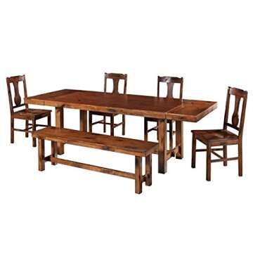 Rustic Solid Wood Dining Table Set with Extension Leaves