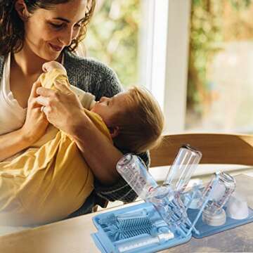 6 in 1 Bottle Cleaning Brush Set with Silicone Bottle Brush, Nipple Brush, Straw Brush, Soap Dispenser, Drying Rack for Baby Bottle and Water Bottle, Space Saving Baby Essentials for Home and Travel