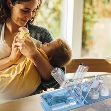 6 in 1 Bottle Cleaning Brush Set with Silicone Bottle Brush, Nipple Brush, Straw Brush, Soap Dispenser, Drying Rack for Baby Bottle and Water Bottle, Space Saving Baby Essentials for Home and Travel