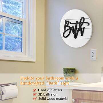 Modern Rustic 3D Bath Sign,Wooden, Handcrafted, Shiplap Farmhouse Bathroom Round Sign for Wall Hangi...