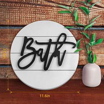 Modern Rustic 3D Bath Sign,Wooden, Handcrafted, Shiplap Farmhouse Bathroom Round Sign for Wall Hanging Décor for Home (White)