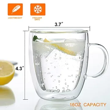 Vivimee Insulated Coffee Mugs 16oz Double Wall Glass Cups