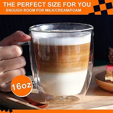 Vivimee Insulated Coffee Mugs 16oz Double Wall Glass Cups