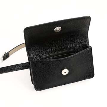 Risantry Women's Trendy Fanny Packs Black Leather CrossBody Bag Fashion Waist Pack Functional Belt Bag Adjustable Leather Strap