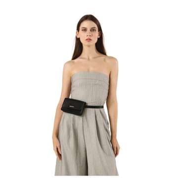 Risantry Women's Trendy Fanny Packs Black Leather CrossBody Bag Fashion Waist Pack Functional Belt Bag Adjustable Leather Strap