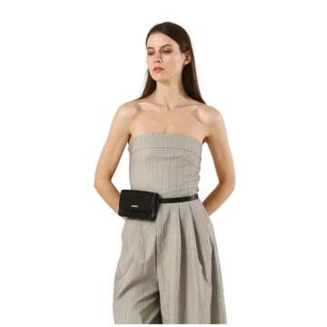 Risantry Women's Trendy Fanny Packs Black Leather CrossBody Bag Fashion Waist Pack Functional Belt Bag Adjustable Leather Strap