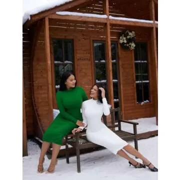 LAGSHIAN Women's Cocktail Bodycon Long Sleeve Mock Neck Mesh Ruched Midi Party Dress Green