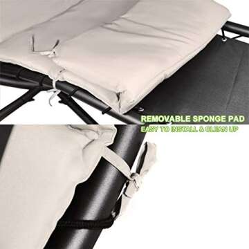 Geniqua Patio Hanging Chaise Outdoor Lounger Padded Cushion Swing Hammock Chair w/Sun Shade Canopy Umbrella Stand [Beige]