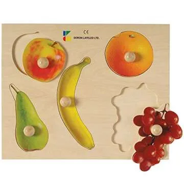 Constructive Playthings Toddler Puzzles, Includes Fruits, Vegetables and Animals Photo Puzzles, Preschool Toys, Knobbed, Wood, Multicolor (Set of 4), Great Gifts for 2-3 Years Old Toddler