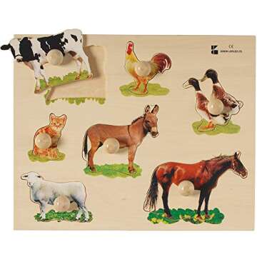 Constructive Playthings Toddler Puzzles, Includes Fruits, Vegetables and Animals Photo Puzzles, Preschool Toys, Knobbed, Wood, Multicolor (Set of 4), Great Gifts for 2-3 Years Old Toddler