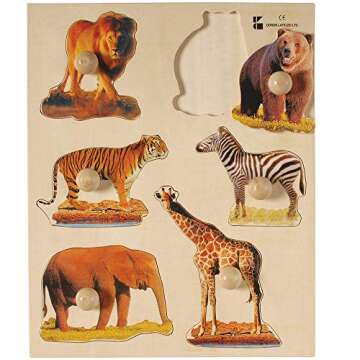 Constructive Playthings Toddler Puzzles, Includes Fruits, Vegetables and Animals Photo Puzzles, Preschool Toys, Knobbed, Wood, Multicolor (Set of 4), Great Gifts for 2-3 Years Old Toddler