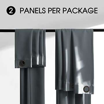 Rutterllow 100% Blackout Curtain 2 Panels , Heat and Full Light Blocking Drapes with Grommets for Bedroom, Thermal Insulated Window Treatment Drapes for Living Room (Dark Grey, 42Wx63L)