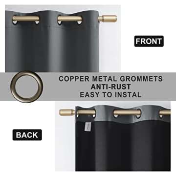 Rutterllow 100% Blackout Curtain 2 Panels , Heat and Full Light Blocking Drapes with Grommets for Bedroom, Thermal Insulated Window Treatment Drapes for Living Room (Dark Grey, 42Wx63L)