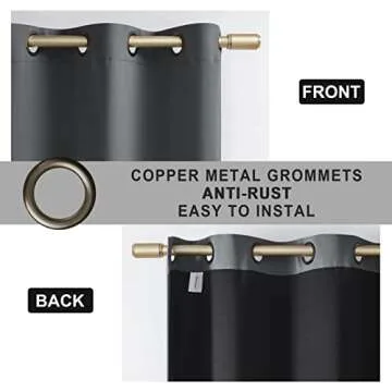 Rutterllow 100% Blackout Curtain 2 Panels , Heat and Full Light Blocking Drapes with Grommets for Bedroom, Thermal Insulated Window Treatment Drapes for Living Room (Dark Grey, 42Wx63L)