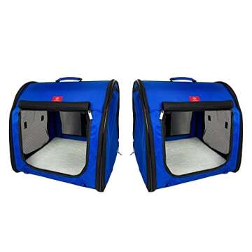 One for Pets Portable 2-in-1 Double Pet Kennel/Shelter, Fabric, Black/Royal Blue 20"x20"x39" - Car Seat-Belt Fixture Included (Royal Blue)