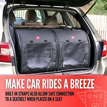 One for Pets Portable 2-in-1 Double Pet Kennel/Shelter, Fabric, Black/Royal Blue 20"x20"x39" - Car Seat-Belt Fixture Included (Royal Blue)