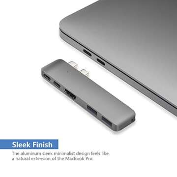 Purgo Mini USB C Hub Adapter Dongle for 2025/2024-2020 MacBook Air 13” 15” M3 M2 M1, MacBook Air USB Adapter with 4K HDMI, 100W PD, 40Gbps TB3 5K@60Hz, USB-C and 2 USB 3.0 (Space Grey)