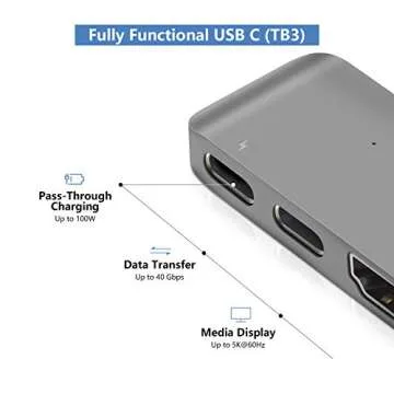 Purgo Mini USB C Hub Adapter Dongle for 2025/2024-2020 MacBook Air 13” 15” M3 M2 M1, MacBook Air USB Adapter with 4K HDMI, 100W PD, 40Gbps TB3 5K@60Hz, USB-C and 2 USB 3.0 (Space Grey)