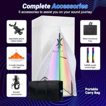 KFURNIKN Portable Vocal Booth,Recording Booth for Echo-Free Sound,Sound Booth for Recording,Music Acoustic Treatment,Home Sound Isolation Booth with Lights,Travel bag